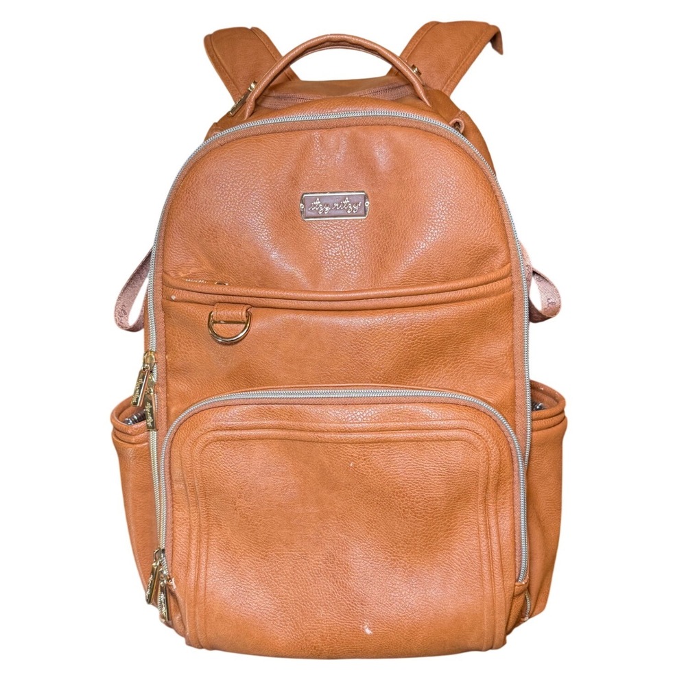 Itzy Ritzy Boss Backpack Diaper Bag Coffee and Cream Cognac Brown Vegan Leather